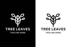 Vector Logo Design Leaves Tree with style line art