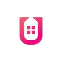 Initial letter U and home with style in white background , vector template logo design