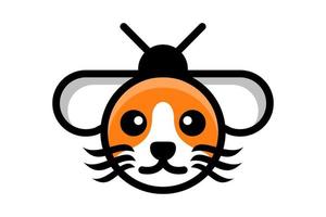 combinación de diseño de logotipo de doble significado de abeja y gato vector