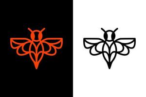 Bee with line art style in black and white background, vector template logo design editable