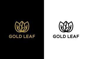 Vector Logo Design Leaf with line art style , in color gold and black