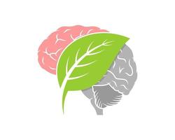 Healthy brain with green leaf inside vector