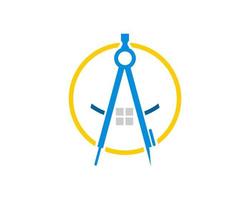 Circle shape with architect drawing and house inside vector