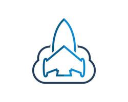 Simple cloud with space rocket outline vector