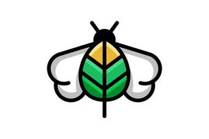 combinación de diseño de logotipo de doble significado de abeja y hoja vector