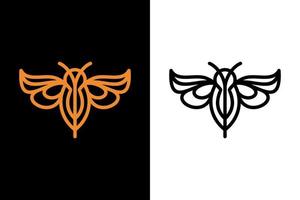 Línea de abejas con estilo plano minimalista en fondo blanco y negro, diseño de logotipo de plantilla vectorial editable vector