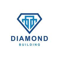 combinación de diseño de logotipo vectorial de diamante y edificio con estilo plano minimalista vector