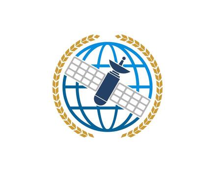 Circular wheat with abstract globe and satelite inside vector