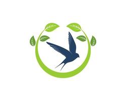 Nature leaf swoosh with flying swallow vector