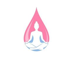 Pink liquid droplet with woman meditation inside vector