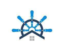 Ship steering wheel with simple house vector