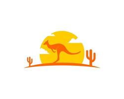 Jumping kangaroo in the dessert with sunset behind vector