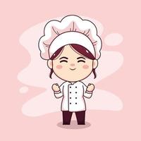 Cute and kawaii female chef with excited expression cartoon manga chibi vector character design