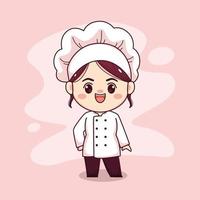 Cute and kawaii female chef cartoon manga chibi vector character design