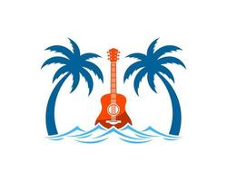 Palm tree with beach wave and guitar inside vector