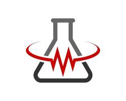 Triangle bottle laboratory with M letter initial and swoosh vector