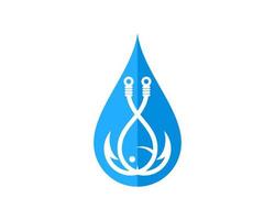 Blue water drop with fishing bait inside vector