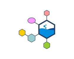 Hexagonal shape with water inside and colorful molecule vector