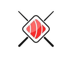 Cross chop stick with square japanese sushi inside vector