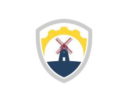 Simple shield with gear and wind mill inside vector