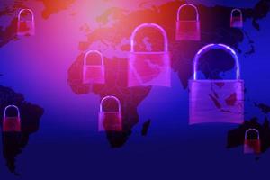 sistemas de seguridad de datos computadora con candado cerrado en el mapa mundial para proteger el crimen por un hacker anónimo Internet y tecnología de red de datos fondo ciberseguridad