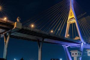 Puente colgante bhumibol cruce sobre el río Chao Phraya en Bangkok, Tailandia al atardecer. es uno de los puentes más bellos de Tailandia. enfoque selectivo. foto