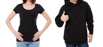 Concepto de maqueta de ropa vacía: camiseta y sudadera con capucha vacías para el logotipo foto