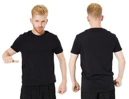 Red-head man in black tshirt set isolated over white. photo