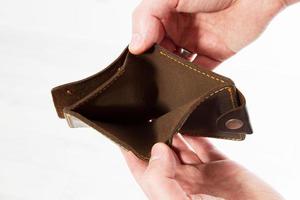Hands holding an empty wallet. Bankruptcy - Business Person holding an empty wallet photo