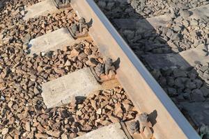 Close up of railway tracks. view from above photo