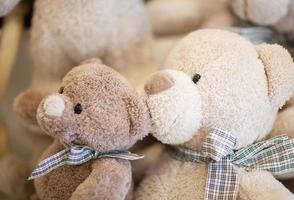 two soft white teddy bear with a tie around his neck closeup photo