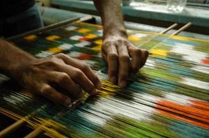 weaving and manufacturing of handmade carpets closeup photo