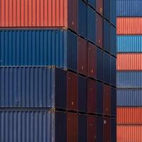 Colourful stack pattern of cargo shipping containers in shipping yard for logistic import and export industrial photo