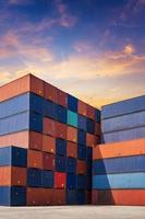 Colourful stack pattern of cargo shipping containers in shipping yard,dock yard for transportation,import,export industrial concept photo