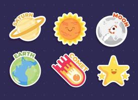 Cute Celestial Object Sticker Collection vector