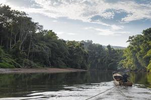 Boat floats on the river. photo