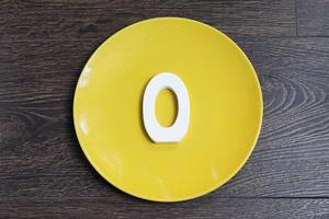 The number zero on a yellow plate. photo