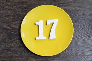 Figure seventeen on the yellow plate. photo