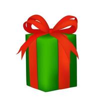 Green Festive Gift Box with Red Ribbon. vector