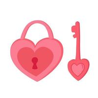 Pink Hand Drawn Lock and Key of Love in the Shape of a Heart. vector