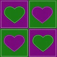 Realistic Knitted Background with Knit Hearts in Patchwork Style. vector