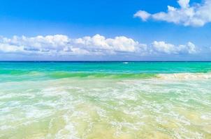 Tropical mexican beach clear turquoise water Playa del Carmen Mexico. photo