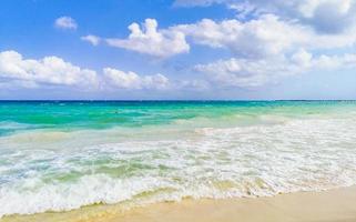 Tropical mexican beach clear turquoise water Playa del Carmen Mexico. photo