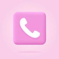 Phone call icon in trendy 3d style on pink square button. White telephone symbol vector