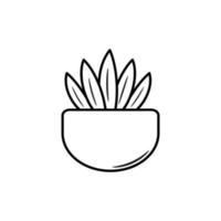 Hand drawn pot plant icon for decoration design. Doodle flower pot, house flowerpot. Hand drawn sketch. Beauty logo. Outline drawing vector illustration