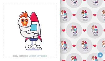 Seamless pattern with cartoon chicken on white background. Can be used on packaging paper, cloth and others. vector