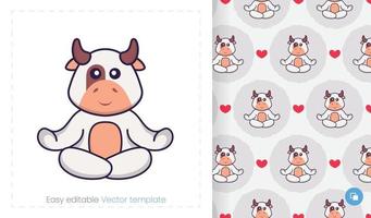 Seamless pattern with cartoon cow on white background. Can be used on packaging paper, cloth and others. vector