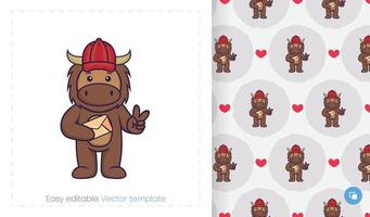 Cute bull mascot character. Can be used on stickers, patches, textiles, paper, cloth and others. vector