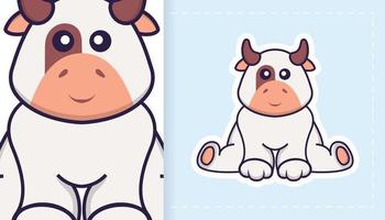 Cute cow mascot character. Can be used for stickers, patches, textiles, paper. Vector illustration