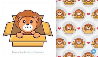 Seamless pattern with cartoon lion on white background. Can be used on packaging paper, cloth and others. vector